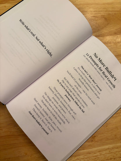 Real Growth journal open to a Truth Trigger prompt — guided journaling workbook for self-discovery
